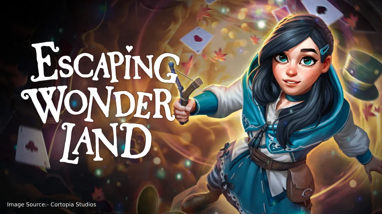 Escaping Wonderland VR key art featuring Molly surrounded by whimsical Wonderland characters and scenery